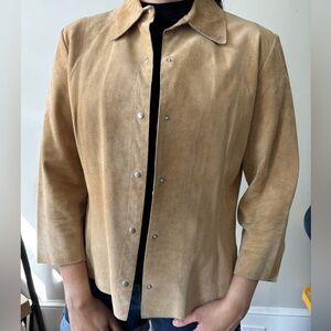 Y2K Small Tan suede Boho Western jacket Preppy Minimalist Button Up Jacket